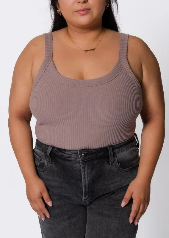 Daily Deals Trenton Open Back Knit Ribbed Bodysuit Mauve