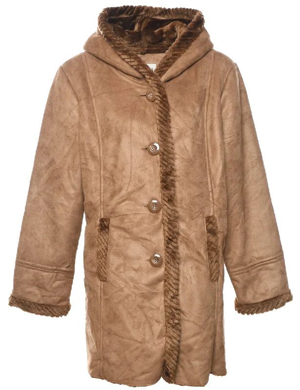 Super Deal warm jacketSt. John Bay Hooded Brown Shearling Lined Coat - L