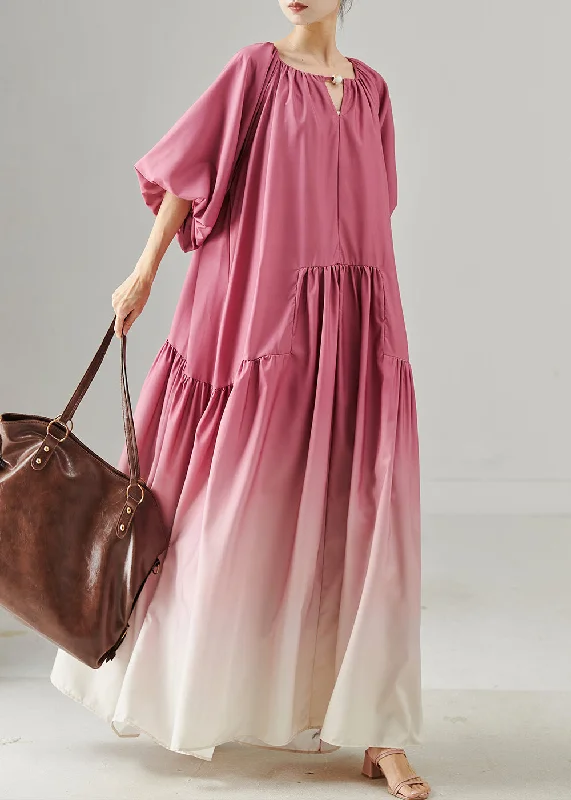 fitted cocktail dressStyle Rose Oversized Patchwork Gradient Color Cotton Long Dresses Lantern Sleeve