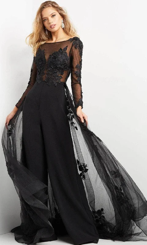 Early Bird Discount Jovani 06609 - Bateau Overskirt Evening Jumpsuit