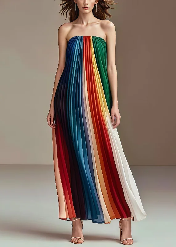 bohemian dressBohemian Rainbow Wrinkled Chiffon Strapless Dress Summer