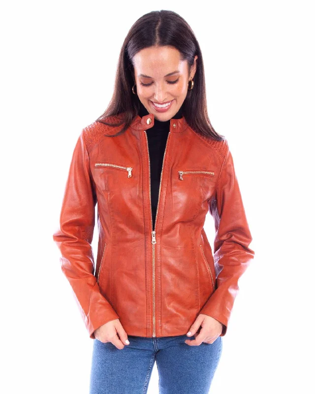 outdoor adventure coatScully Womens Cafe Racer Zip Rust Leather Leather Jacket