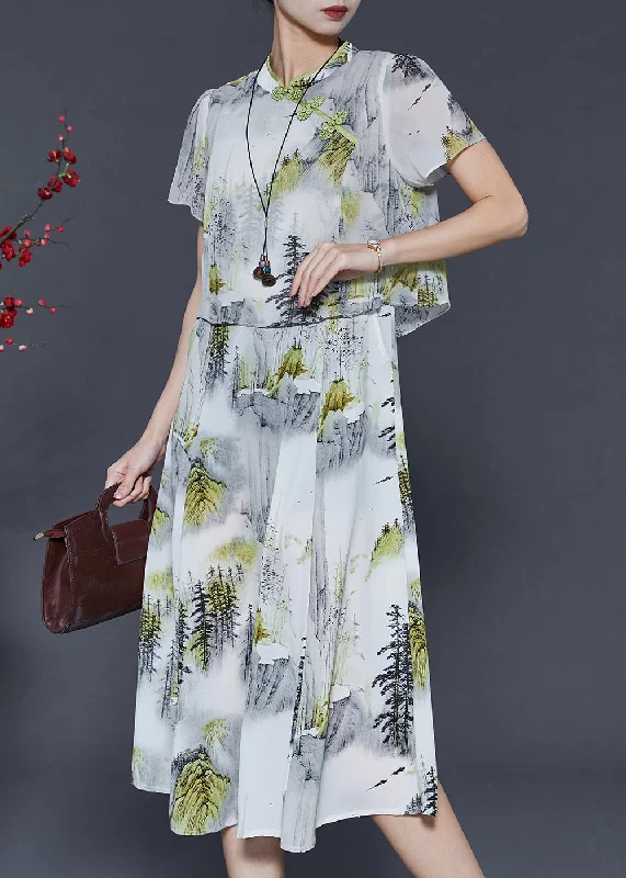 Sale Event lace dressVintage White Print Chiffon Oriental Dresses Summer