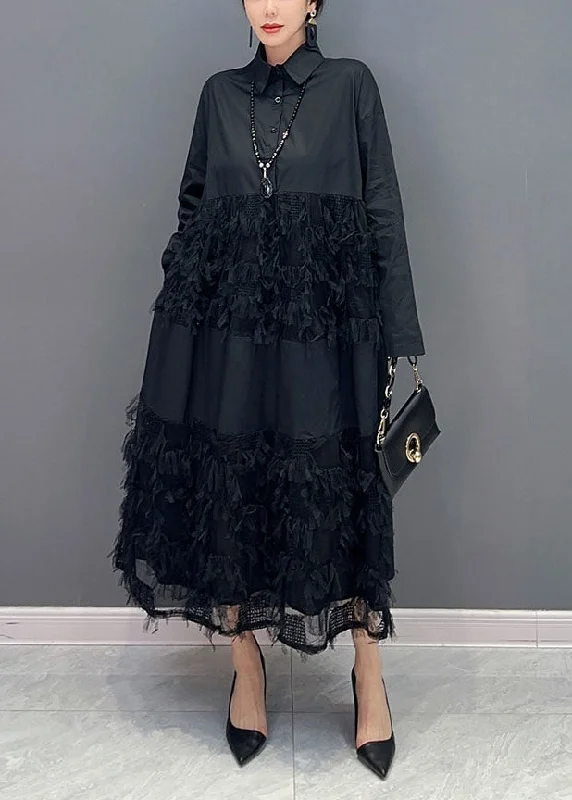Loyalty Reward sophisticated dressSimple Black Peter Pan Collar Patchwork Tassel Cotton Dress Spring Loyalty Reward sophisticated dressSimple Black Peter Pan Collar Patchwork Tassel Cotton Dress Spring