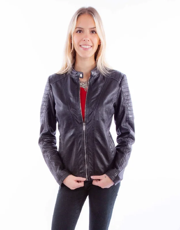 functional coatScully Womens Zip Cafe Racer Black Lamb Leather Leather Jacket S