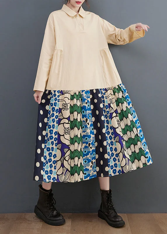 Crazy Savings sleek midi dressBoho Beige Oversized Patchwork Cotton Long Dress Fall