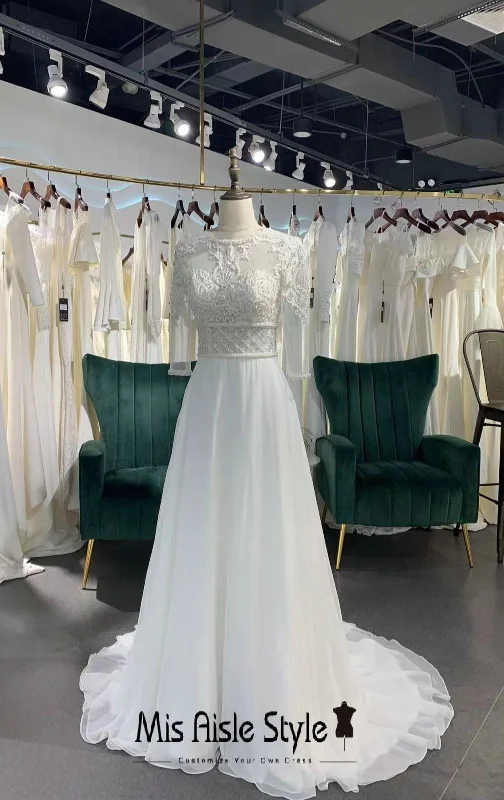 Last Chance pleated dressHalf Sleeve Illusion Lace Wedding Dress