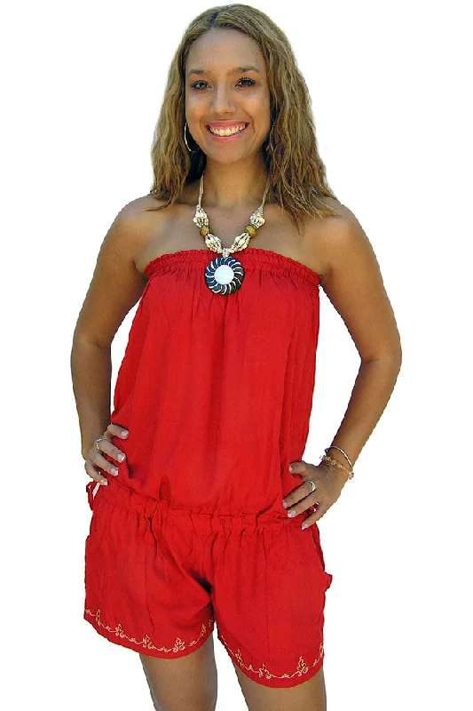 Big Discounts Short Jumpsuit Plain With Embroidery detail