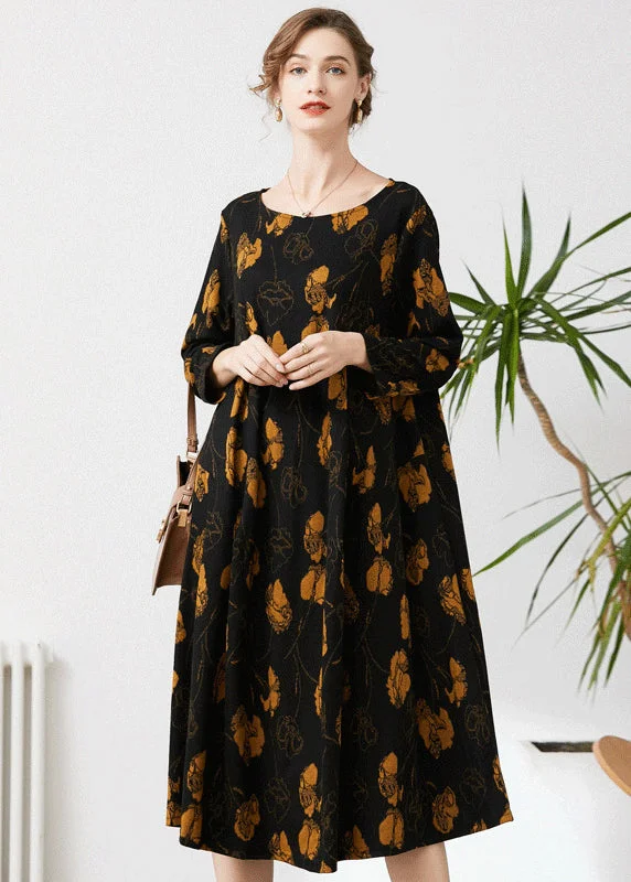 TIME-Limited Offer off-shoulder dressFine Black O-Neck Oversized Print Cashmere Dresses Spring