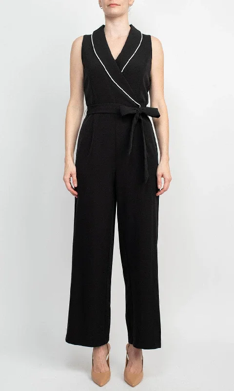 Extra Savings Tahari TD001031 - Collared V-Neck Scuba Jumpsuit