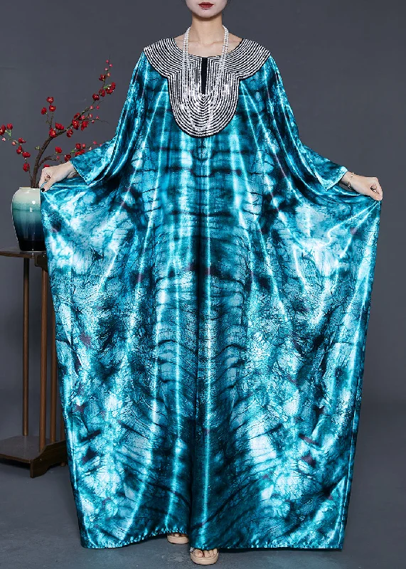Final Markdown silk dressPlus Size Green Oversized Tie Dye Silk Dress Batwing Sleeve Final Markdown silk dressPlus Size Green Oversized Tie Dye Silk Dress Batwing Sleeve
