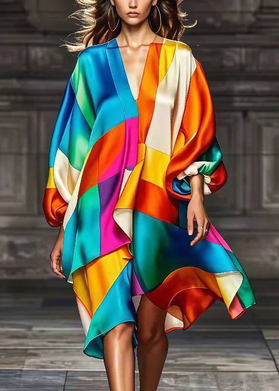 bodycon dressBohemian Rainbow Asymmetrical Patchwork Silk Party Dress Spring