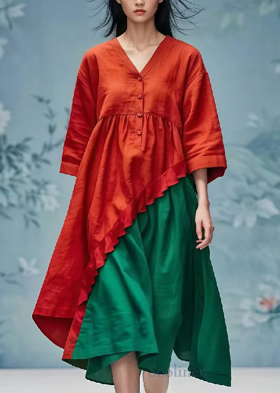 Don't Miss fitted cocktail dressStyle Red V Neck Patchwork Cotton Long Dresses Summer Don't Miss fitted cocktail dressStyle Red V Neck Patchwork Cotton Long Dresses Summer