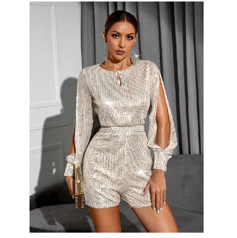 TIME-Limited Offer Sequined Long Sleeve Jumpsuit