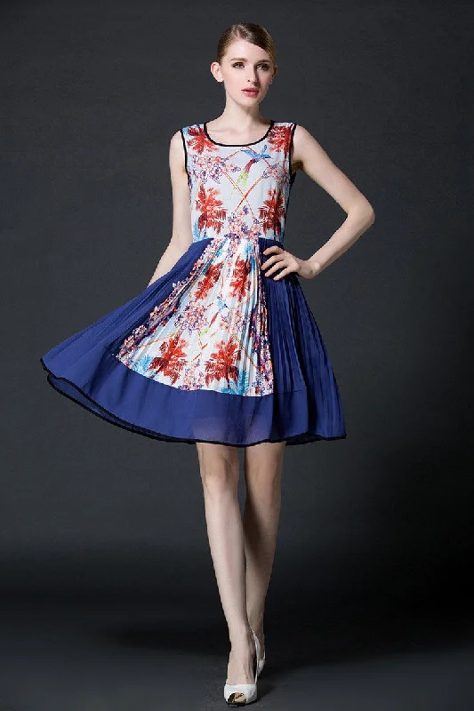 shift dressFloral Print Pleated Chiffon Dress